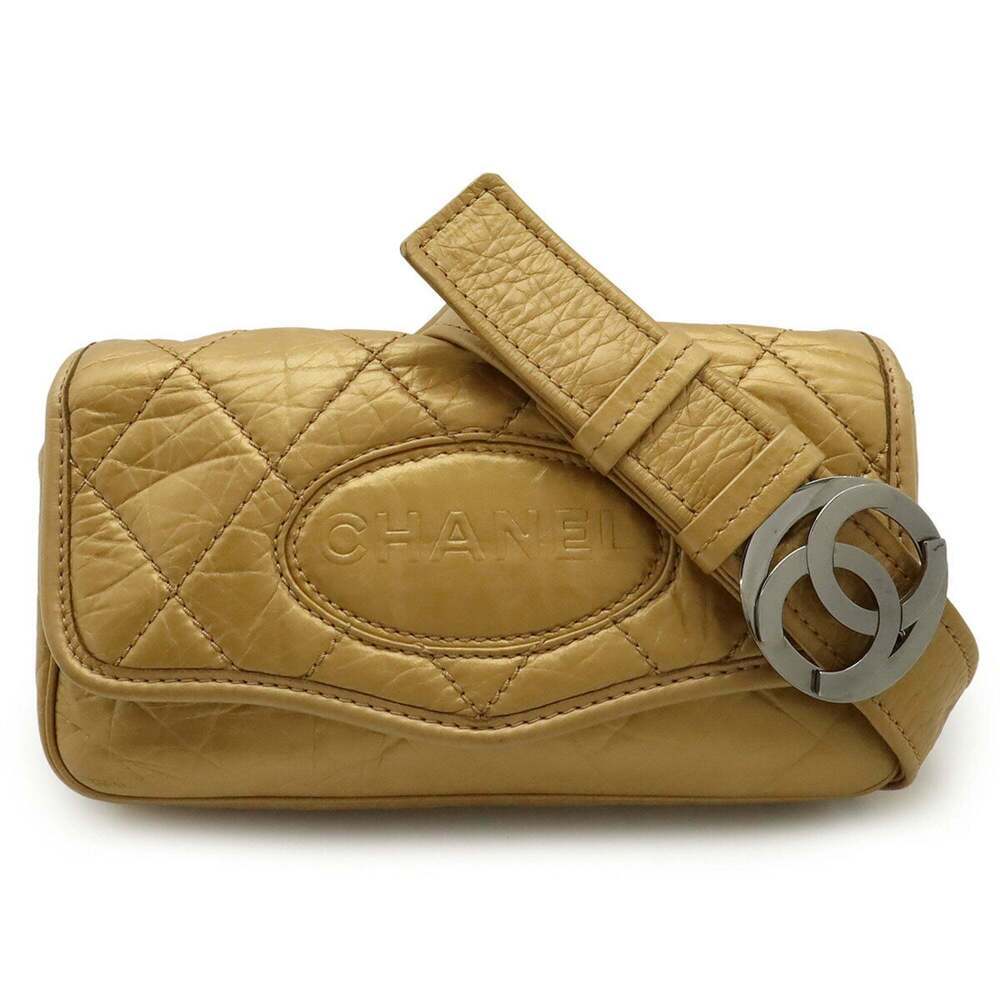 CHANEL Gold Leather Logo Shoulder Bag